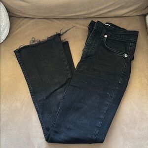 Zara Black Straight Leg Jeans with Distressed Hem